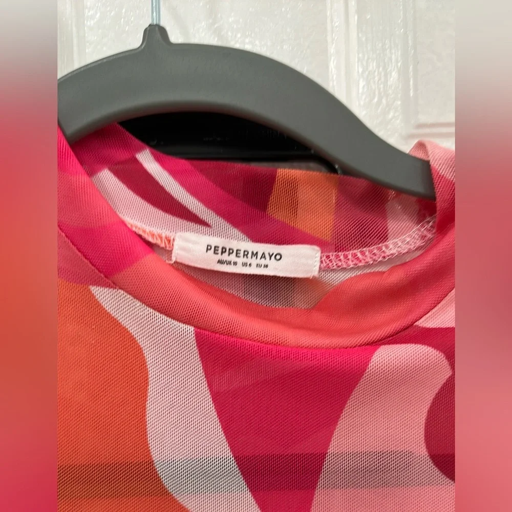 Sheer Mesh Colorful pink Maxi Dress size 6 - Picture 8 of 10